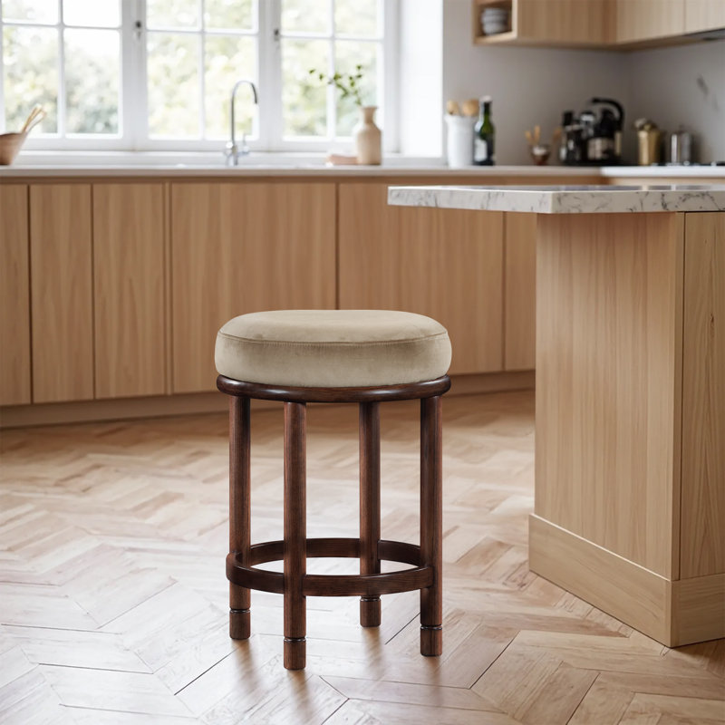 Tabouret de comptoir en velours Monette, Velours beige, Noir