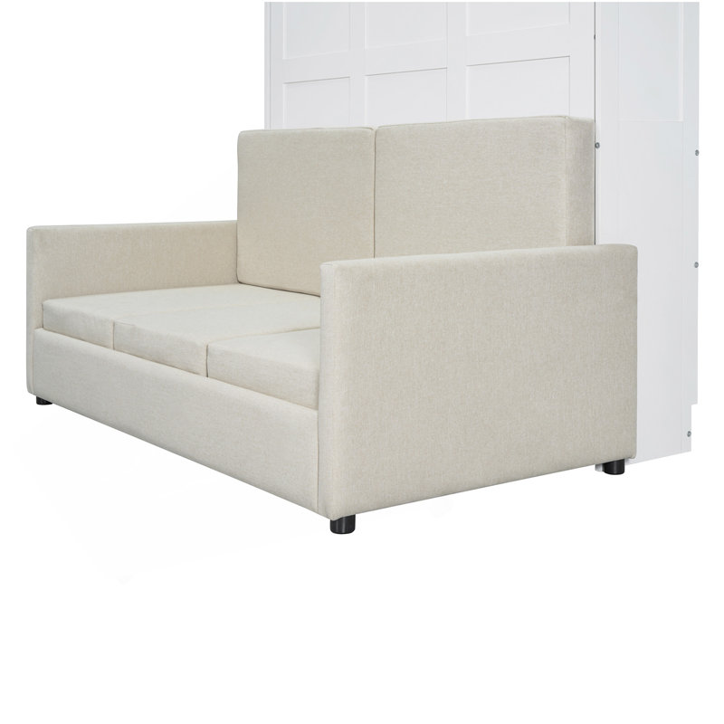 Lit escamotable double pleine grandeur avec coussin, blanc, Lit double, Blanc