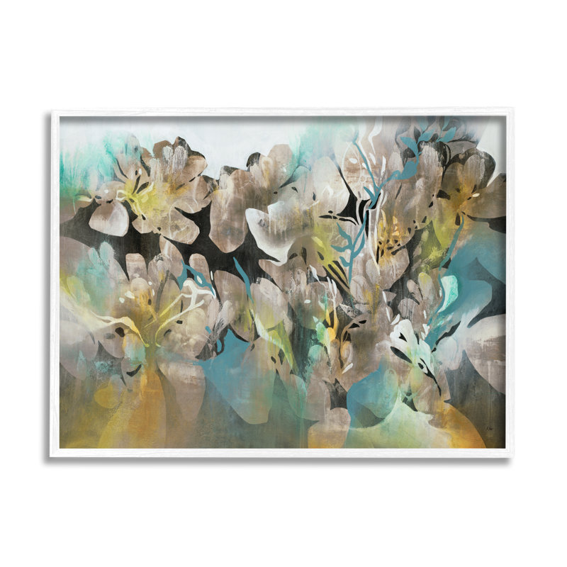 Champ floral avec formes de pétales ronds - peinture, H 16 po x l 20 po x P 1,5 po, Giclée encadrée blanc bord de mer