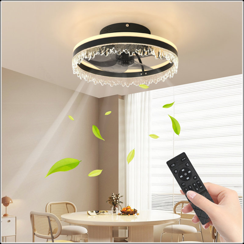 Ventilateur de plafond moderne à DEL avec lumière - Plafonnier à intensité variable de 16 po avec télécommande et température de couleur réglable, ventilateur silencieux pour la chambre à coucher, le salon, noir