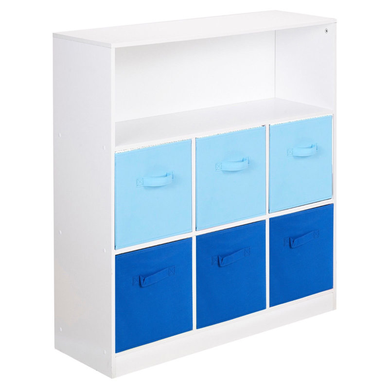 Alyssia 94 cm H x 88 cm W Standard Bookcase, White/Dark Blue/Sky Blue