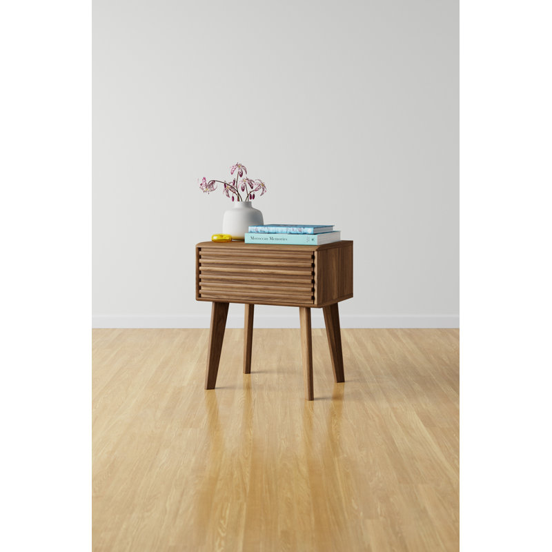 Walnut Grain Laminate Mid-Century Modern End Table Nightstand