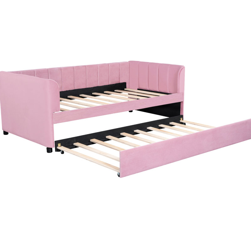 Contemporary Pink Twin Daybed With Ergonomic For A Calm And Relaxing Trundle Option Upholstered Back Comfort Functional Bed