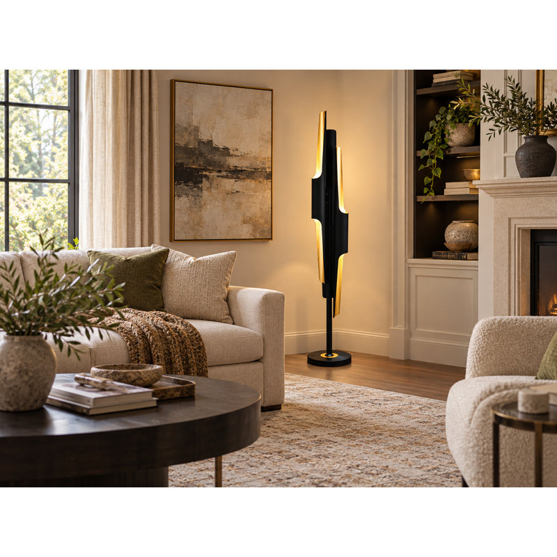 6-light black floor lamp with gold accents