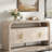 4-door Elegant Console Table With Natural Embossed Texture, Curved Edge And Metal Handles-1375472987