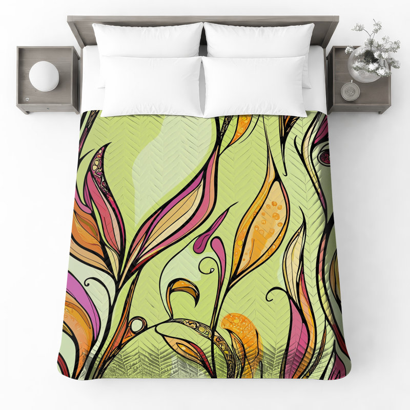 Couvre-lit matelassé à motif floral abstrait toutes tailles, Grand lit