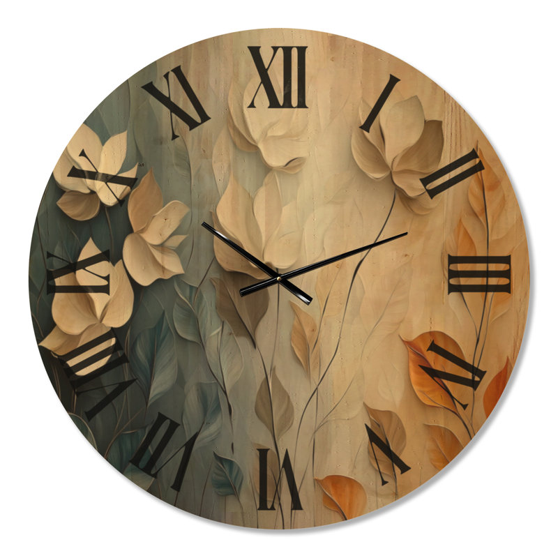 Horloge murale florale Autumn Sky Blossoms II, imprimée sur bois, Extra Large