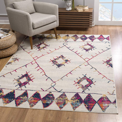 Tapis de couloir en polypropylène crème / bleu / rouge tissé à la machine 2 pi 3 po x 20 pi Amtul