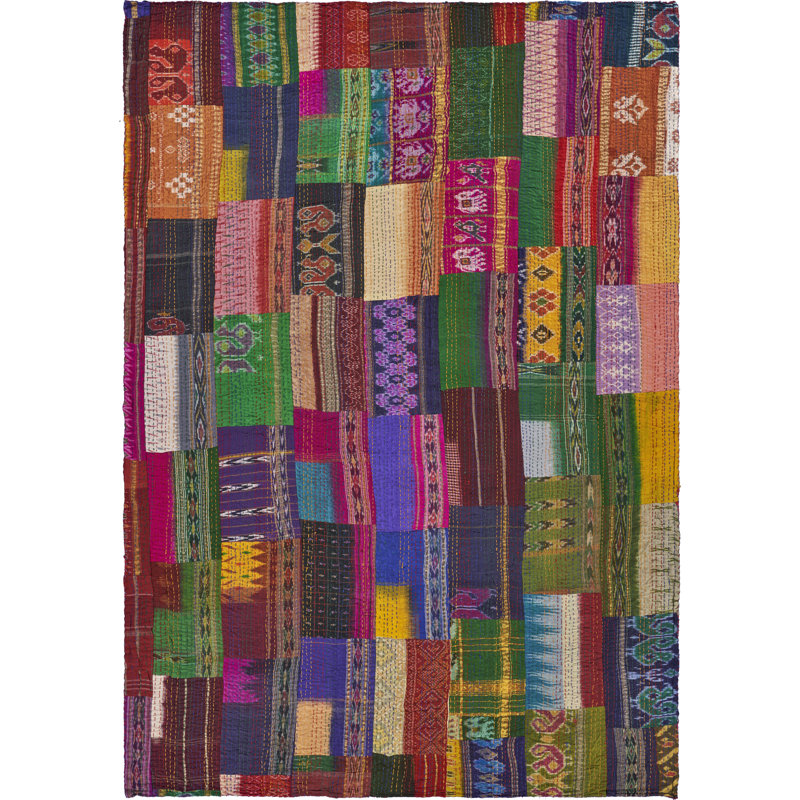 Advika Handmade Kantha Silk Blend Throw Blanket, Multicolor