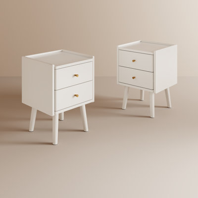 Set Of 2 Solid Wood 2-Drawer Nightstands