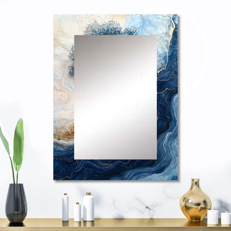 Aqua Tree Of Life Into The River Of Existence I - Tree Of Life Wall Mirror, Traditional Decorative Mirror, Printed Metal Art