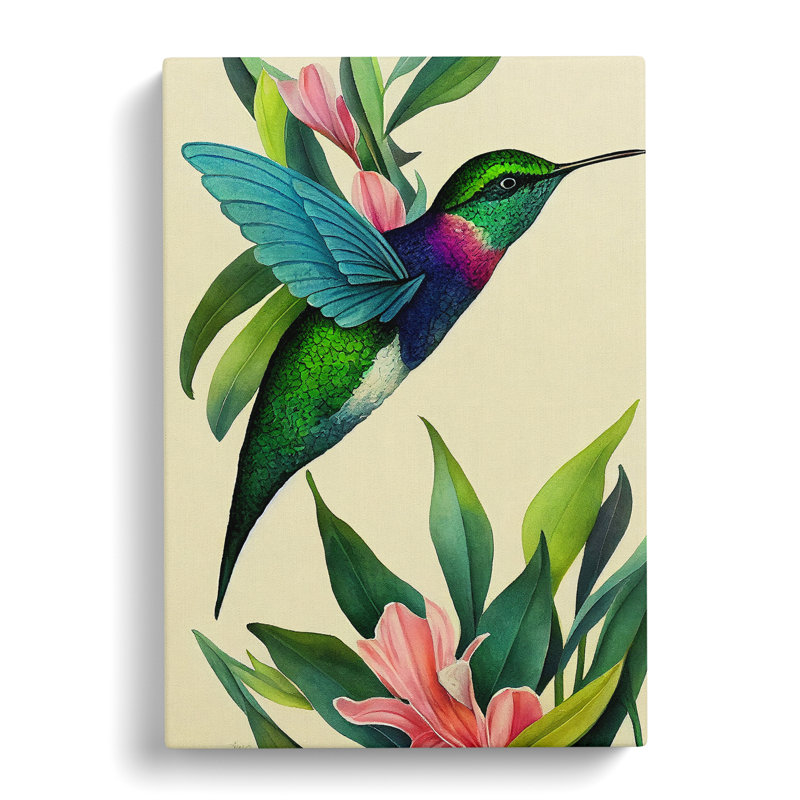 Watercolour Hummingbird - Wrapped Canvas, 60cm H x 40cm W x 3cm D