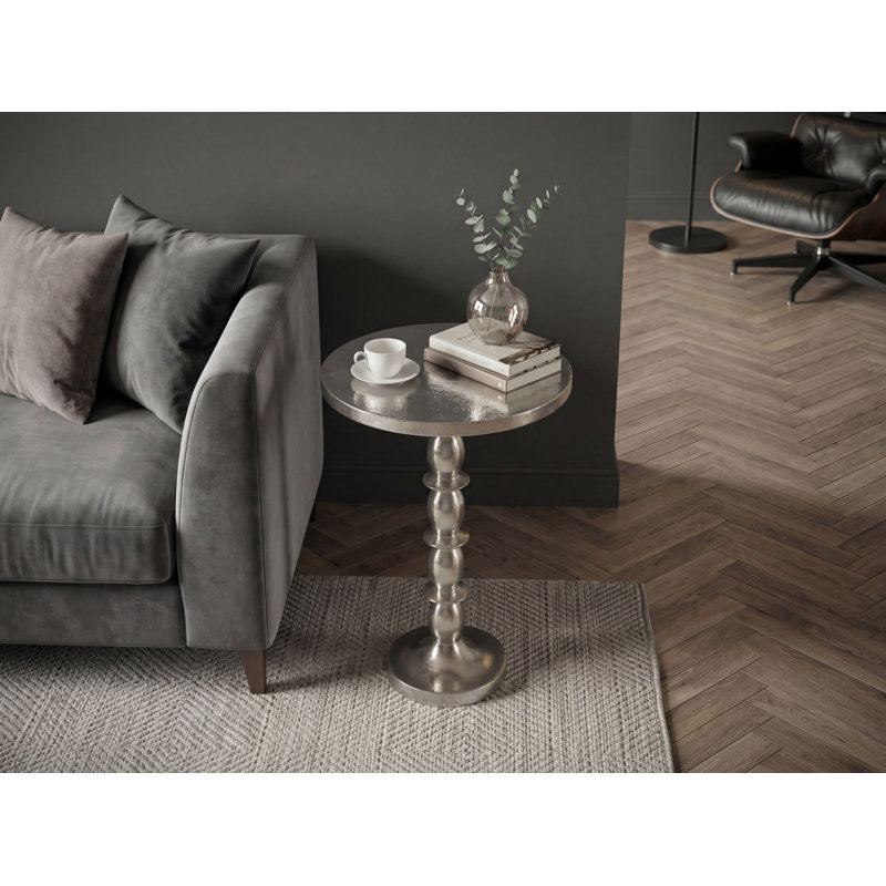 Silver Raw Finish Aluminium Side Table, Silver