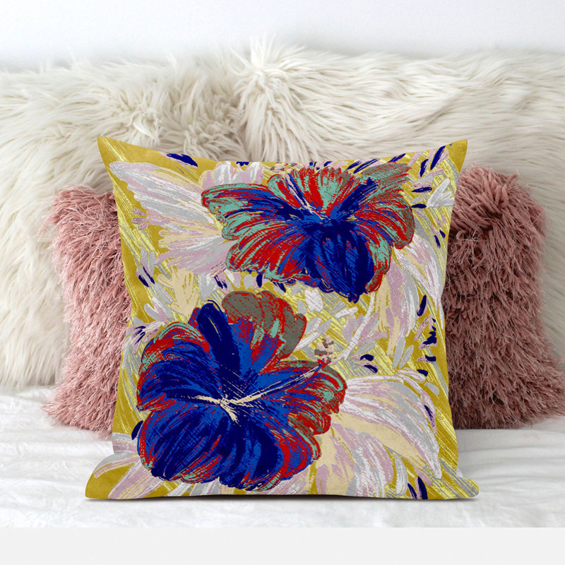Vibrant Yellow and Blue Floral 20" Square Outdoor Pillow