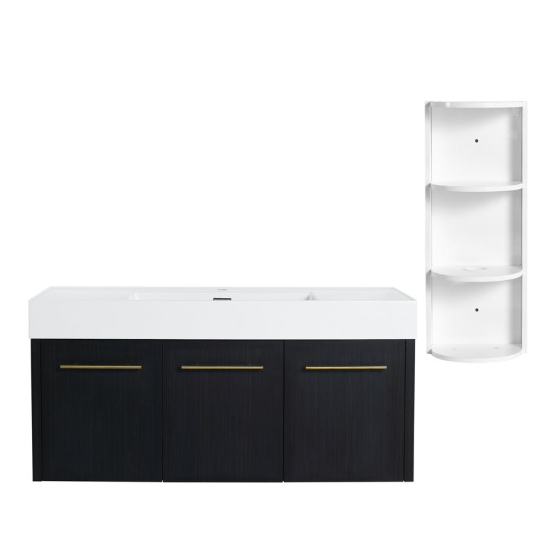 Meuble-lavabo mural 48 po avec lavabo et support de rangement, lavabo en résine à rebords épais, ensemble KD