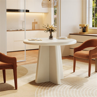 Table de salle à manger ronde 31,5 "blanche avec base robuste, petite table de salle à manger pour 2 personnes, facile à assembler