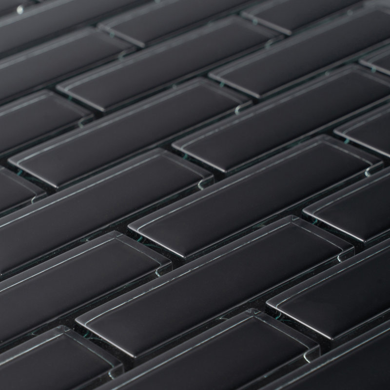 11.9"X 11.9" Polished Glass Brick Tile, Black