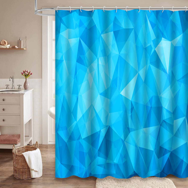 Rideau de douche triangulaire abstrait bleu tendance à 12 crochets, L 72 po x l 84 po