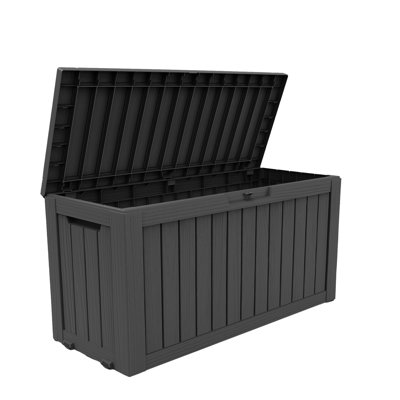 85 Gallon Outdoor Deck Box with Seat, Lockable Waterproof Resin Storage Box