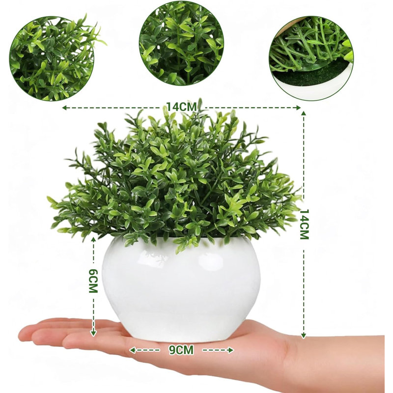 4-Pack Artificial Potted Plants, White Ceramic Pots, Mini Greenery Home Office Decor