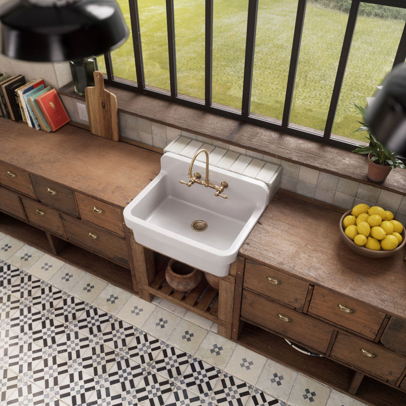 Whitehaus 30" Single Bowl Fireclay Kitchen or Utility Front Apron Sink with High Back Splash & Faucet Drilling, White
