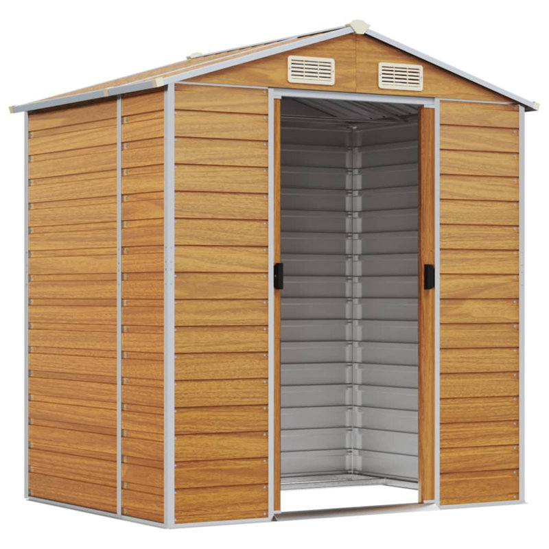 Breydon Garden Shed Galvanised Steel, 198cm H x 191cm W x 555cm D, Light Brown