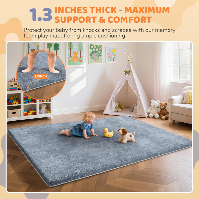 Tapis de jeu pour bébé Baby, tapis de jeu 65 x 50 po, gris, 1,3 po d'épaisseur