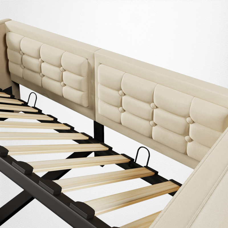 Twin Upholstered Daybed With Charging Station And Storage, Beige