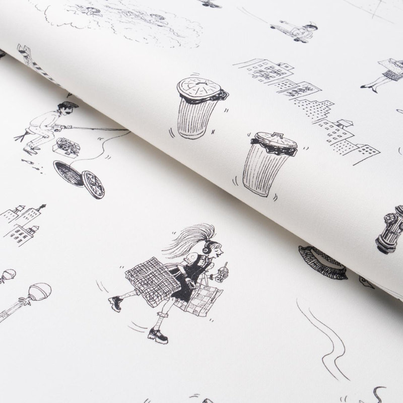 Schumacher X The New Yorker Joana Avillez's Street Scenes Fabric, Black/White