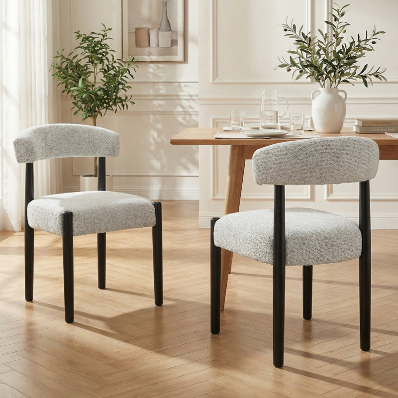 Chaise de salle à manger rembourrée avec pieds en bois massif (ensemble de 2), Beige/noir