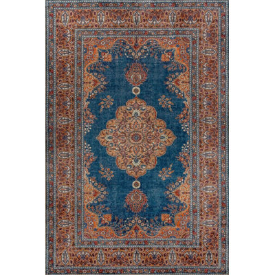 Brown Navy Blue Moroccan Polyester Soft Touch Machine Woven Decorative Area Rug