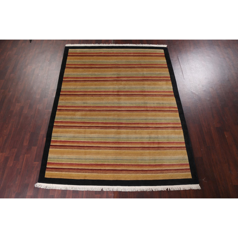 Tapis rayé en laine népalais moderne noué à la main 8 x 10