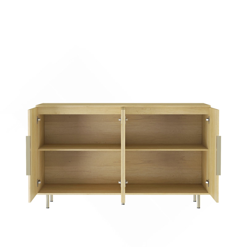 Buffet avec tablettes réglables et panneau cannelé à 4 portes, Bois