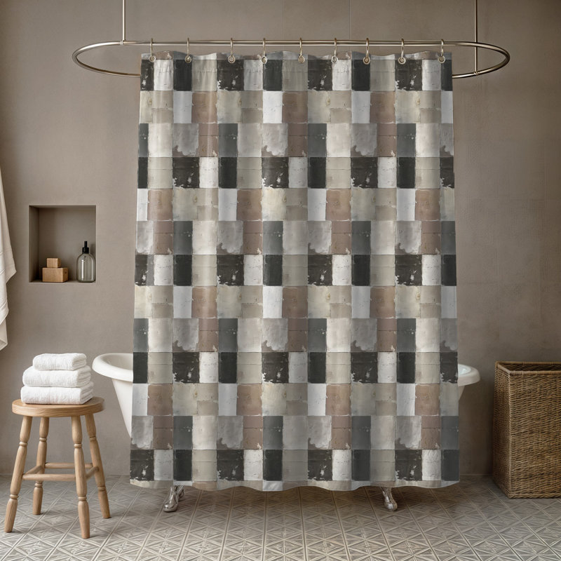Rideau de douche Neutre 71 x 74, Gris neutre à carreaux