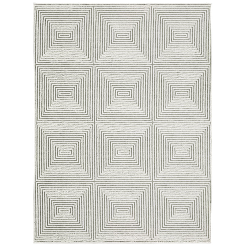 Tapis gris / blanc à motif géométrique deux tons Maitland, Rectangle 9 pi 10 po x 12 pi 10 po