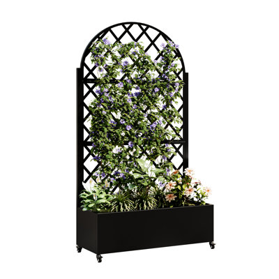 Galvanized Metal Raised Garden Bed With Trellis, 74.21-Inch Tall, 36.3-Inch Deep, Rust-, For Flowers And Climbing Flora, Built-In Drainage, Adds Privacy Round High, Self-Draining, Vegetables