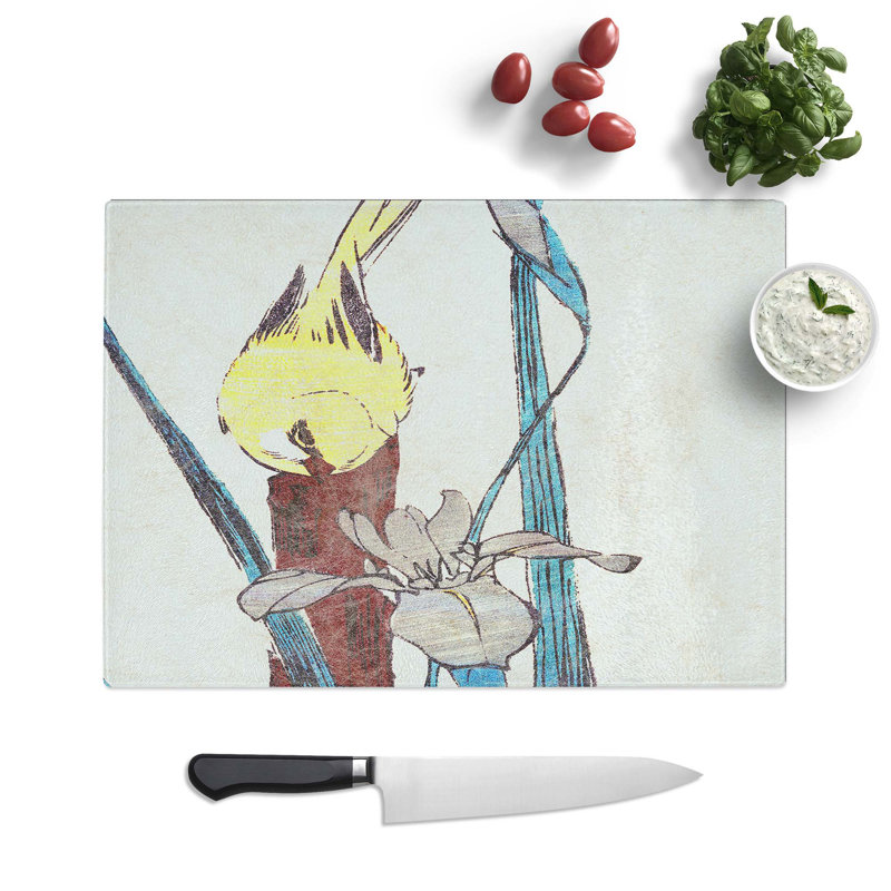 Tempered Glass Bird and Iris Flower Chopping Board, 28.5 cm W x 20 cm L