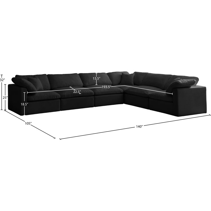 Atis 140" Wide Velvet Reversible Modular Sectional, Black Velvet
