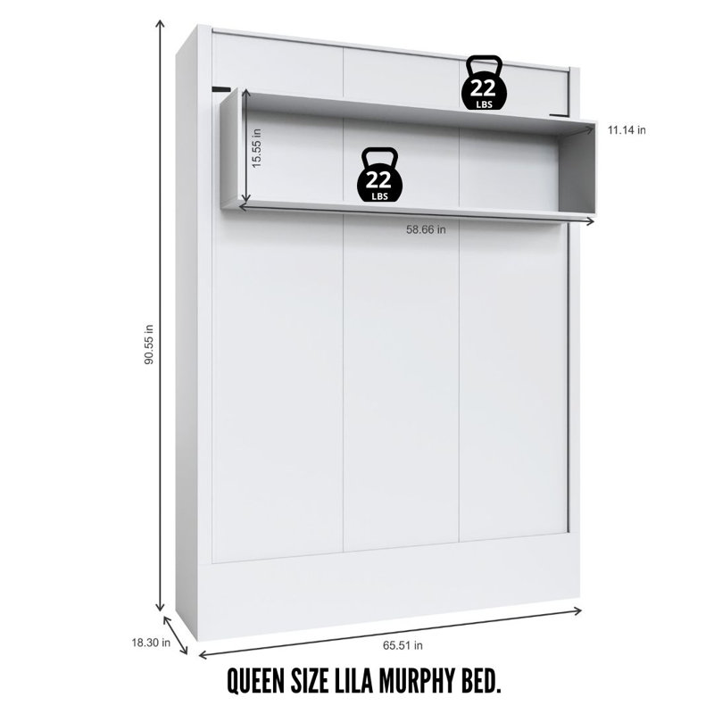 Lit escamotable avec rangement Dekari, gris, Grand lit