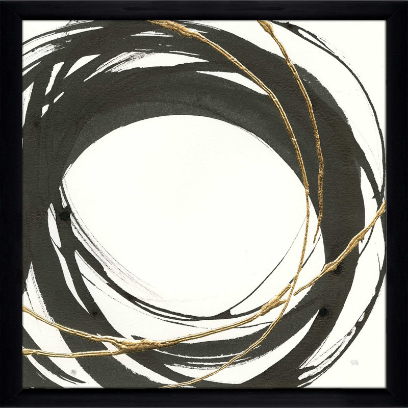 «Gilded Enso III», reproduction de peinture acrylique, H 21,5 po x l 21,5 po x P 0,75 po, Cadre noir