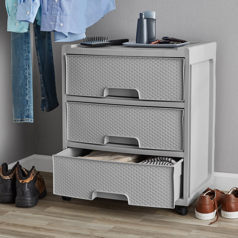 Commode à roulettes 3 tiroirs Diamond, Argent doux