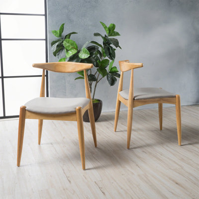 Ensemble de 2 chaises de salle à manger en bois d'hévéa avec dossier ergonomique et coussins de confort, naturel et beige (même SKU: 59296.00FBEI)