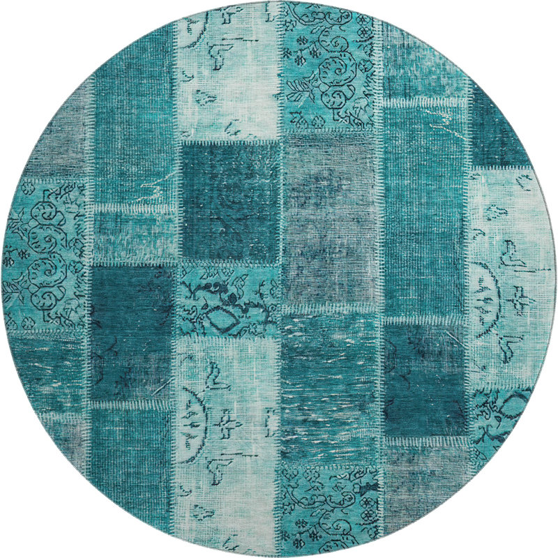 Premium Machine Washable Cerrito Teal Rug, Round 8'