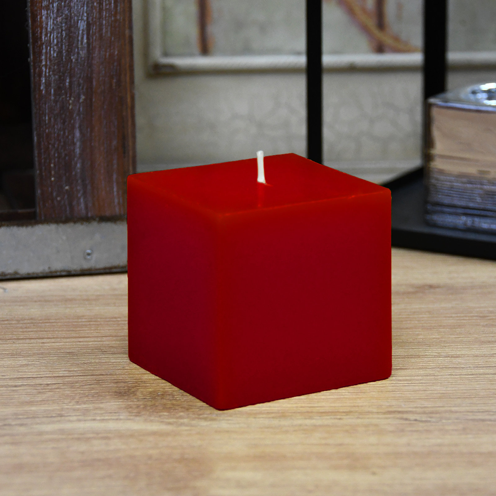 Square Pillar Candle, 3" H x 3" W x 3" D, Red, 1 Candle