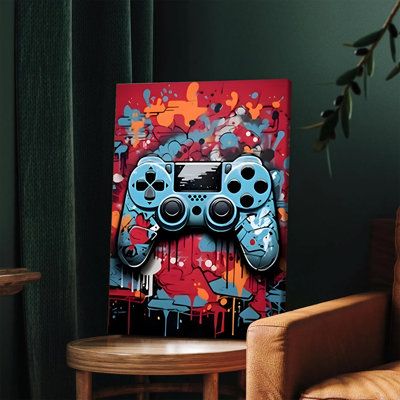 1 PC, affiches murales encadrées, contrôleur de jeu de style graffiti éclatant, art mural sur toile, culture pop moderne, décor pour salle de jeu, espace de vie unique, impression d'art numérique pour la maison