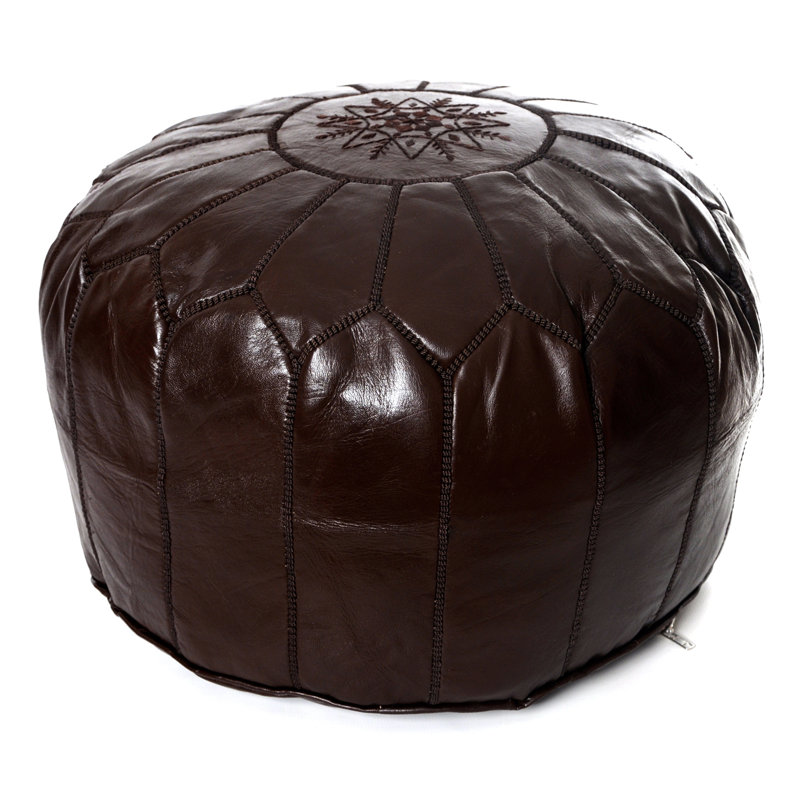 Upholstered Pouf, Morrocan Leather Chocolate Brown, Chocolate Brown