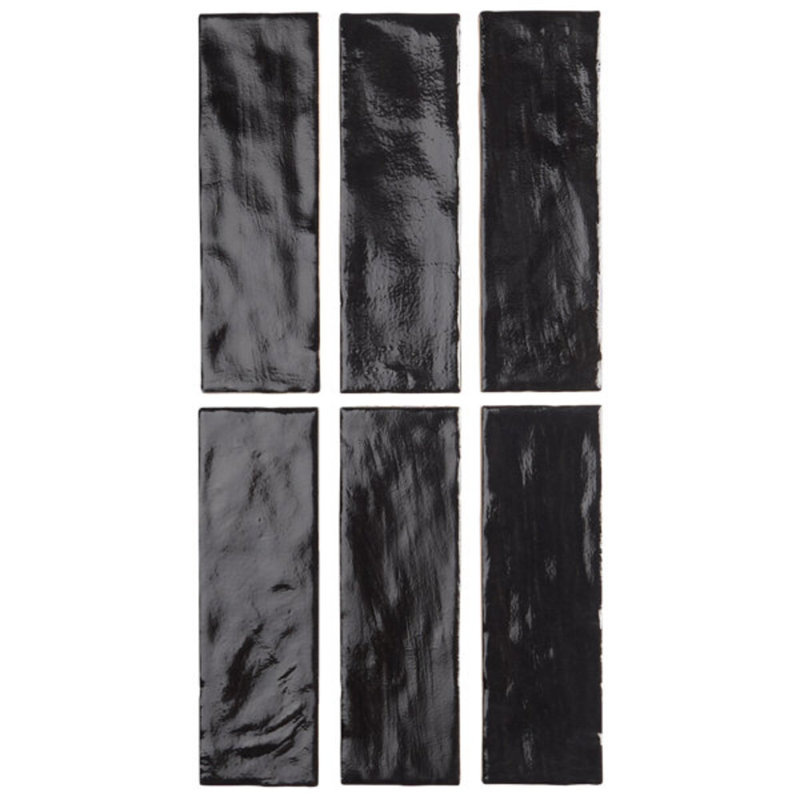 Montauk 2x8 Mixed Finish Ceramic Tile, Jet Black