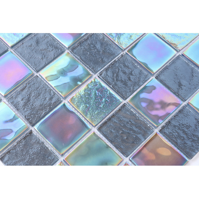 2" x 2" Glass Grid Mosaic Wall Tile, Gray