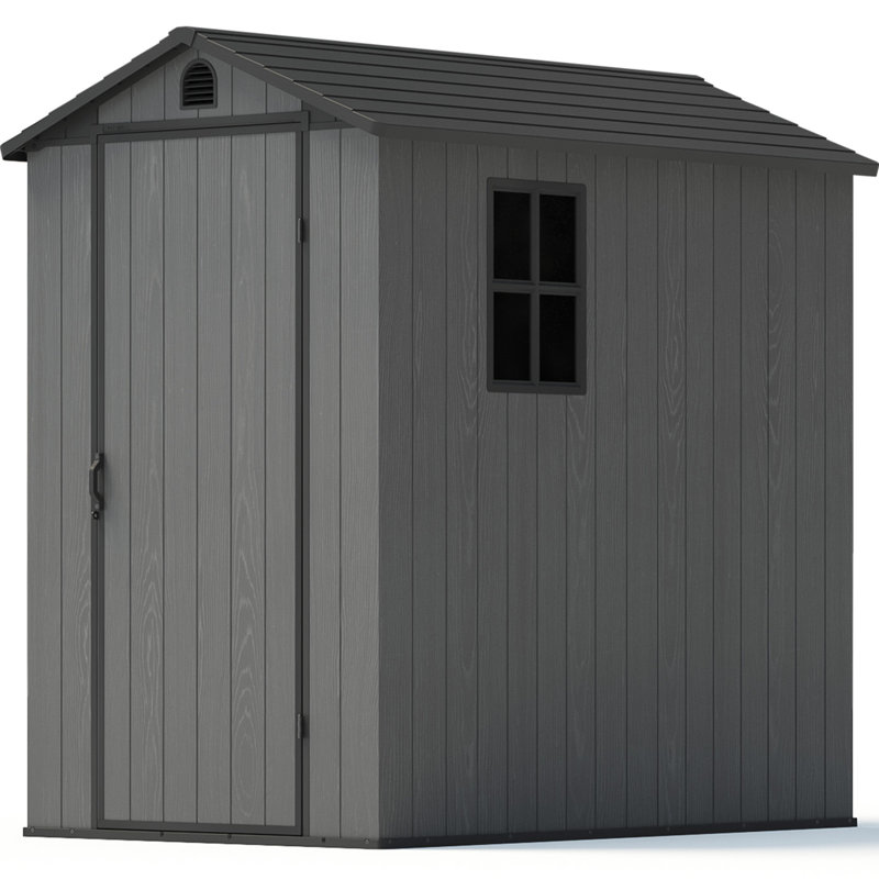 4 ft. W x 6 ft. D Plastic Storage Shed with Floor, Resin Shed with Window and Lockable Door, Dark Gray