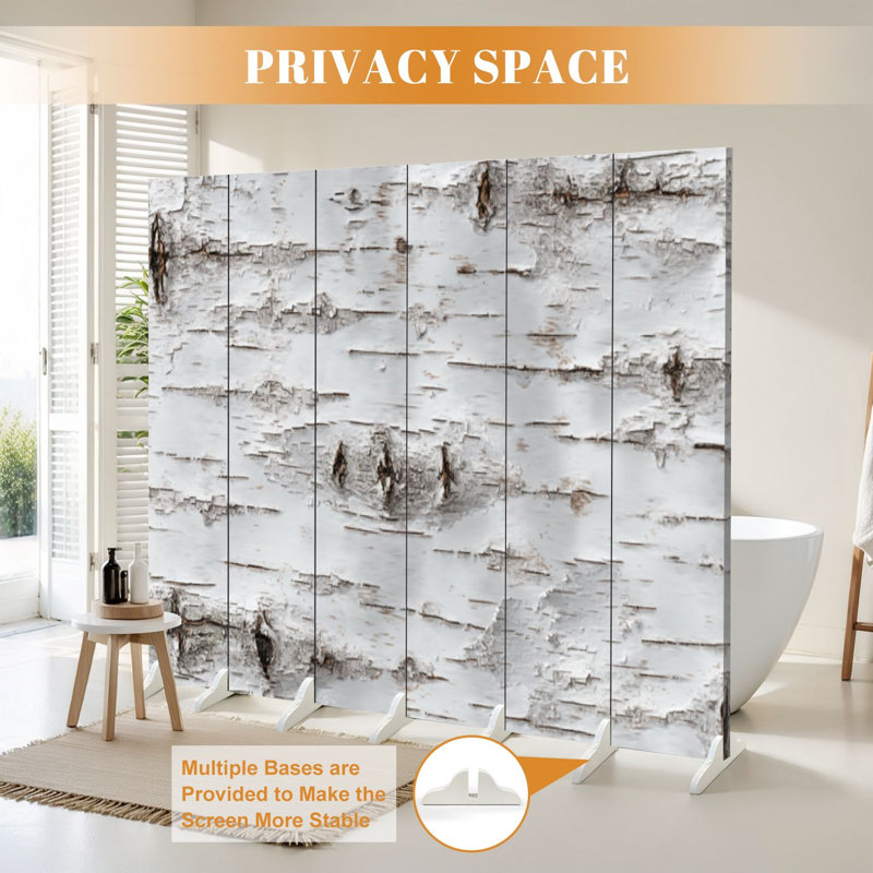 Cloison pliante 6 panneaux séparateur mural en toile écorce de bouleau Royal White, 6, H 71 po x l 96 po x P 1 po